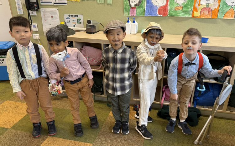 Students dressed up as old people